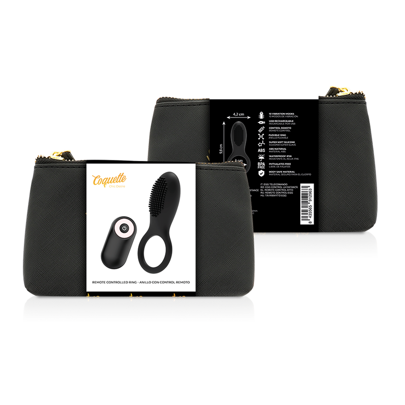 COQUETTE CHIC DESIRE - ANILLO PARA EL PENE CON CONTROL REMOTO RECARGABLE NEGRO/DORADO