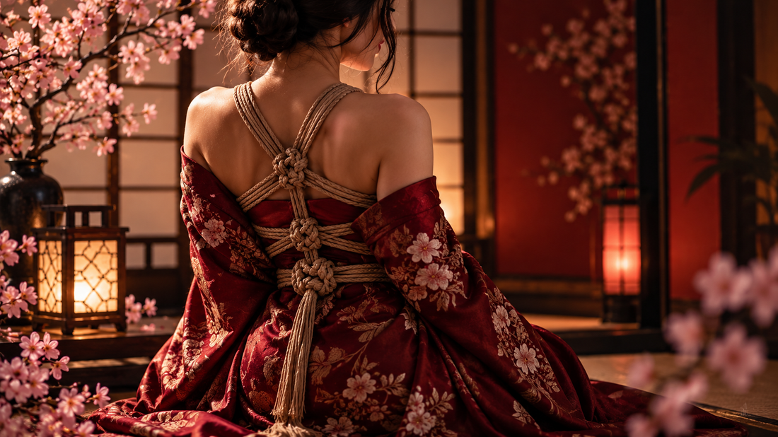 Shibari japonais artistique : cordes et kimono dans une ambiance élégante