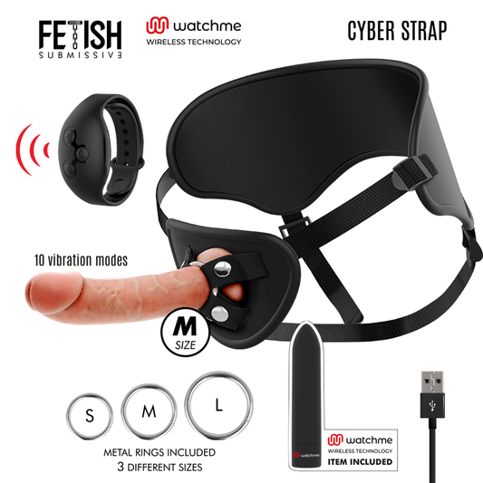 FETISH SUBMISSIVE CYBER STRAP - ARNÉS CON DILDO Y TECNOLOGÍA DE BALA DE CONTROL REMOTO WATCHME M
