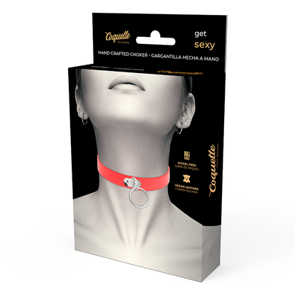 COQUETTE CHIC DESIRE - COLLAR DE CUERO VEGANO ROJO PARA MUJER ACCESORIO FETICHE