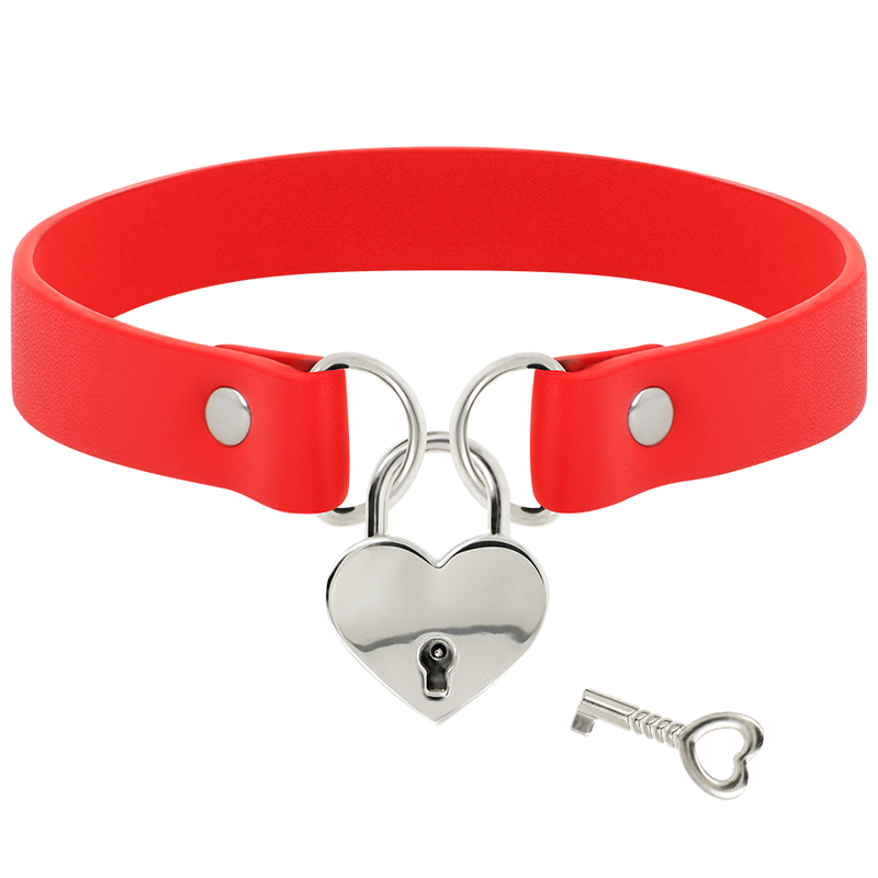 COQUETTE CHIC DESIRE - COLLAR DE CUERO VEGANO ROJO CON ACCESORIO DE CORAZÓN ¿CON LLAVE?