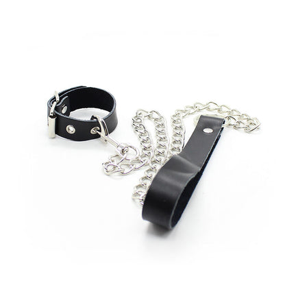 OHMAMA FETISH - COLLAR DE PENE Y PULSERA DE CUERO CON CADENA DE METAL