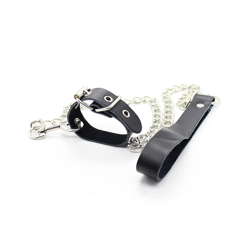 OHMAMA FETISH - COLLAR DE PENE Y PULSERA DE CUERO CON CADENA DE METAL
