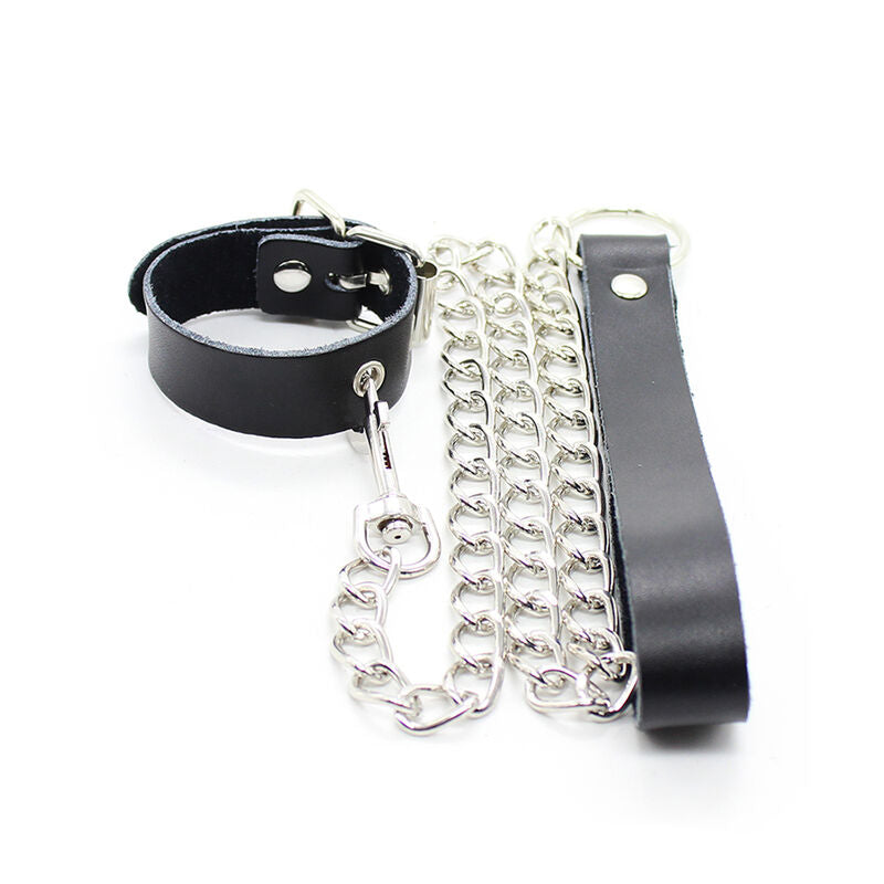 OHMAMA FETISH - COLLAR DE PENE Y PULSERA DE CUERO CON CADENA DE METAL