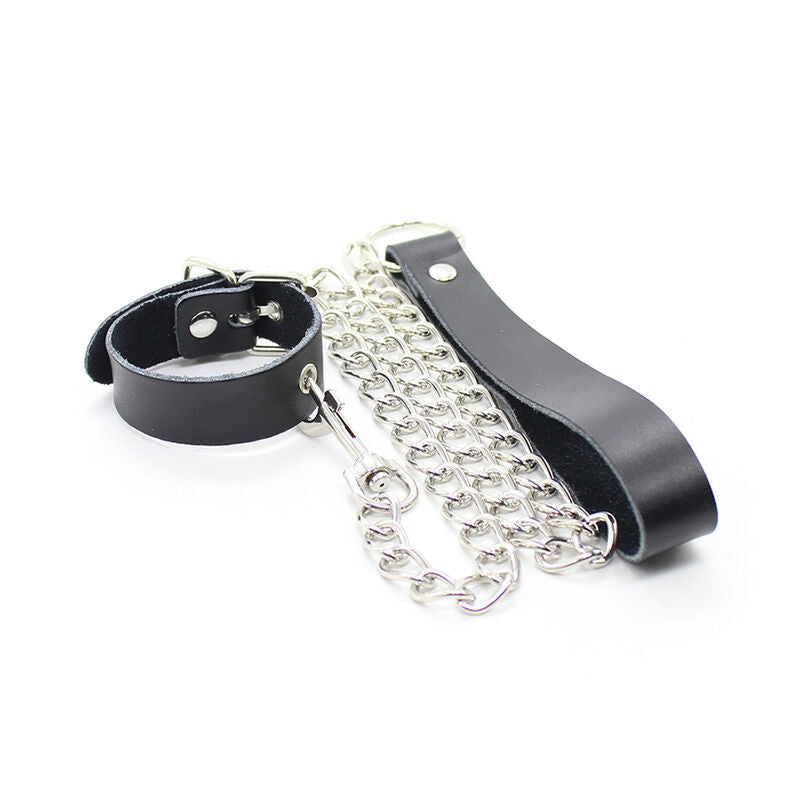 OHMAMA FETISH - COLLAR DE PENE Y PULSERA DE CUERO CON CADENA DE METAL