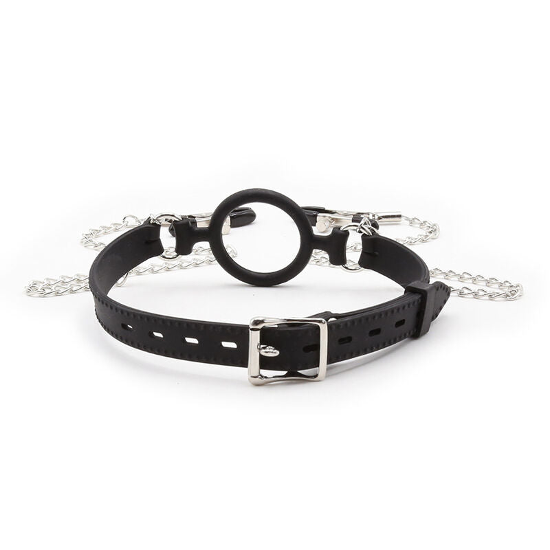 OHMAMA FETISH - MORDAZA DE ANILLO CON CADENAS Y PINZAS DE TELÉFONO