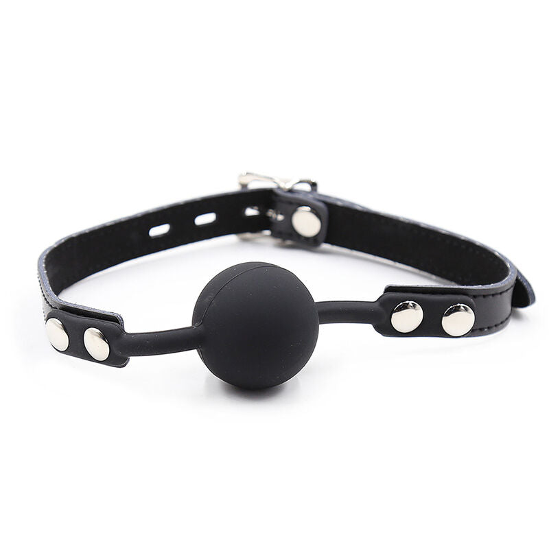 OHMAMA FETISH - BÂILLON BALLE EN SILICONE AVEC CEINTURE EN CUIR (CHAINS INCLUDED)