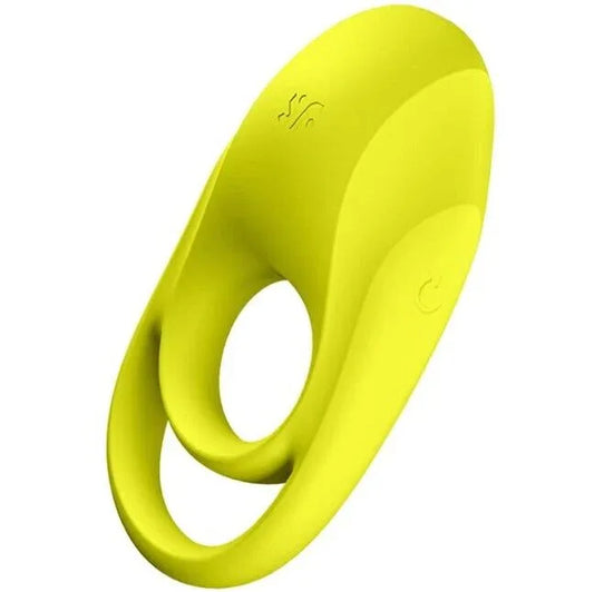 Double anneau Satisfyer Spectacular Duo jaune néon, vue entière de trois quarts