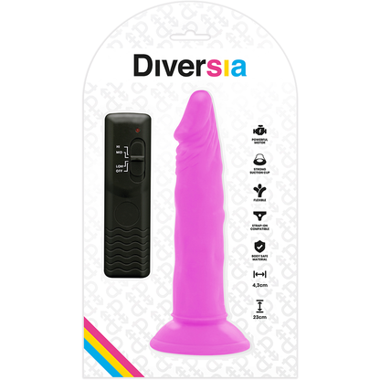 DIVERSIA - DILDO VIBRADOR FLEXIBLE MORADO 23 CM -O- 4.3 CM