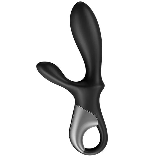 Satisfyer Heat Climax+ noir de profil, deux branches et poignée en anneau