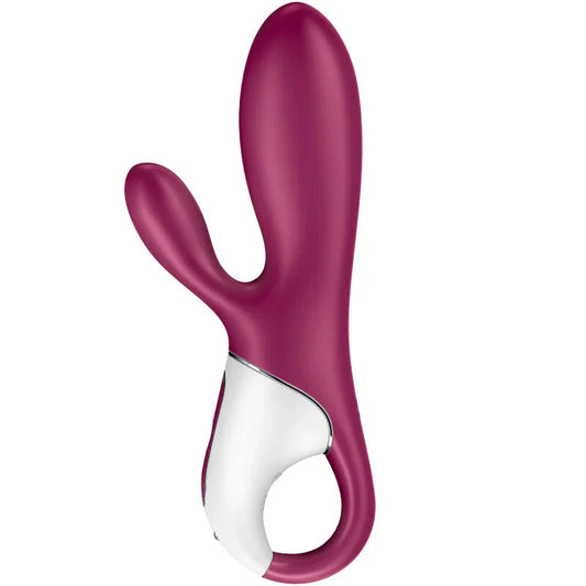Satisfyer Hot Bunny bordeaux et blanc de profil avec poignée ouverte