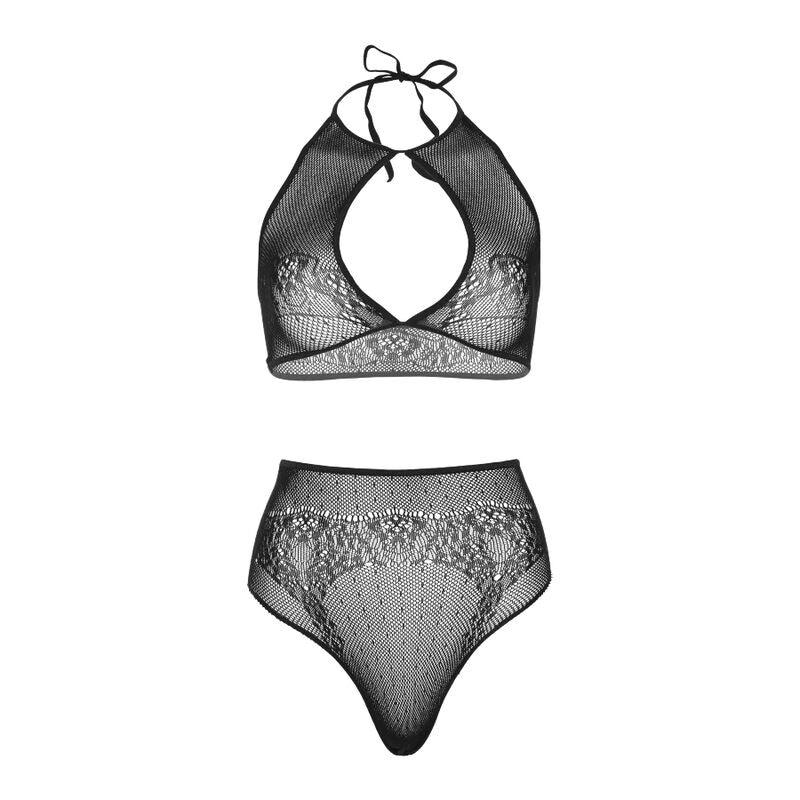 Leg Avenue – Ensemble Deux Pièces Halter Crop Top & Thong Culotte taille Unique