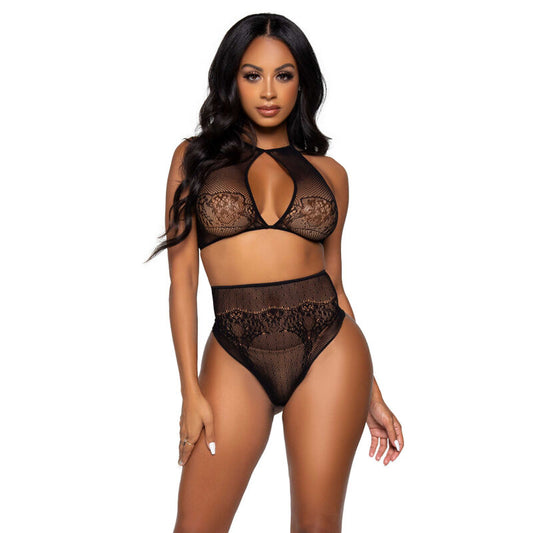 LEG AVENUE - CONJUNTO DE DOS PIEZAS: TOP CORTO CON HALTER Y BRAGUITA TANGA, TALLA ÚNICA