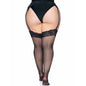 LEG AVENUE - OUTLET - MEDIAS DE NYLON NEGRAS CON PARTE SUPERIOR DE ENCAJE PLUS