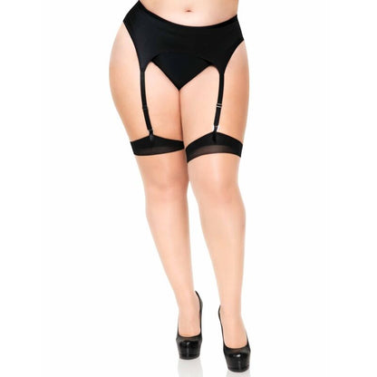 LEG AVENUE - PLUS MEDIAS HASTA EL MUSLO DE LYCRA TRANSPARENTE DE 2 TONOS CON COSTURA TRASERA Y TACÓN CUBANO