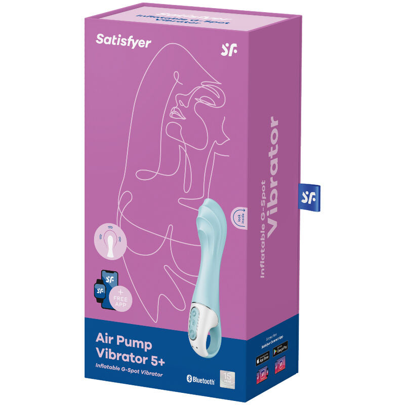 SATISFYER - VIBRADOR CON BOMBA DE AIRE 5+ APP VIBRADOR INFLABLE DEL PUNTO G AZUL