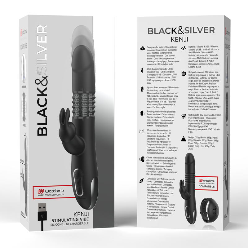 Vibrateur kenji vibromasseur rabbit up & down + télécommande watchme – Black & Silver