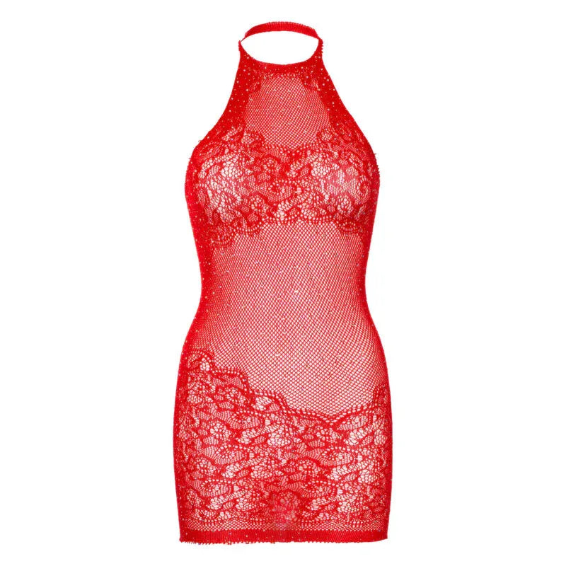 Leg Avenue – Rhinestone Halter Mini Robe taille Unique – Blanc