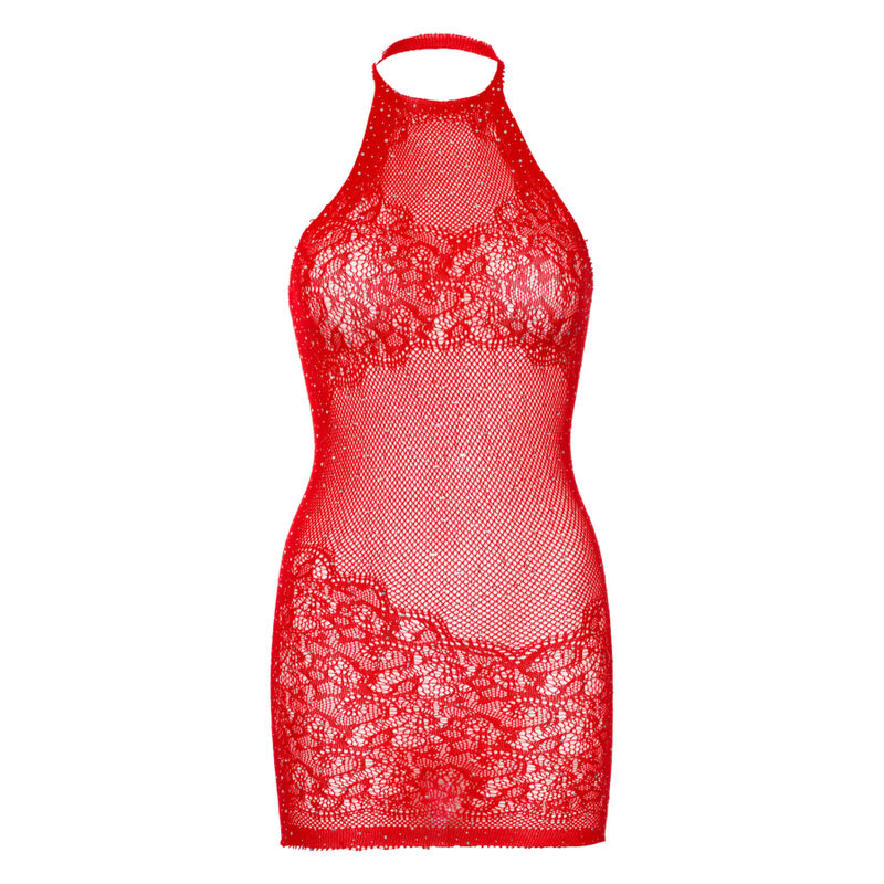 LEG AVENUE - VESTIDO MINI CON HALTER Y PIEDRA DE RAYAS - TALLA ÚNICA - BLANCO