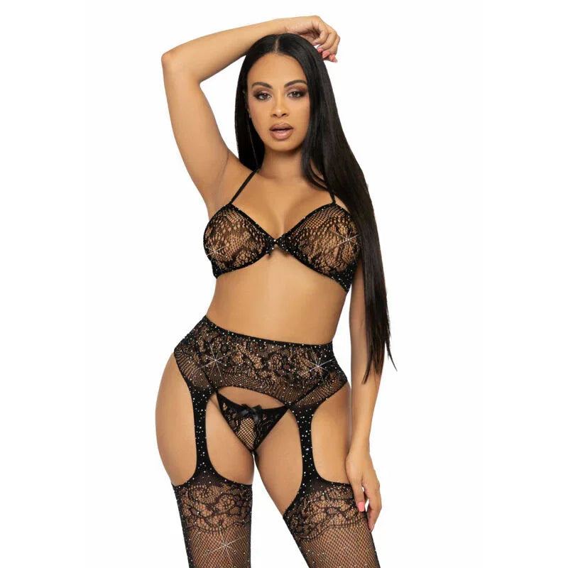 Leg Avenue – Ensemble Trois Pièces Soutien Gorge, String et Bas taille Unique – Rouge