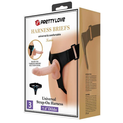 PRETTY LOVE - BRAGUITAS CON ARNÉS UNIVERSAL CON DILDO NATURAL KEVIN DE 19 CM