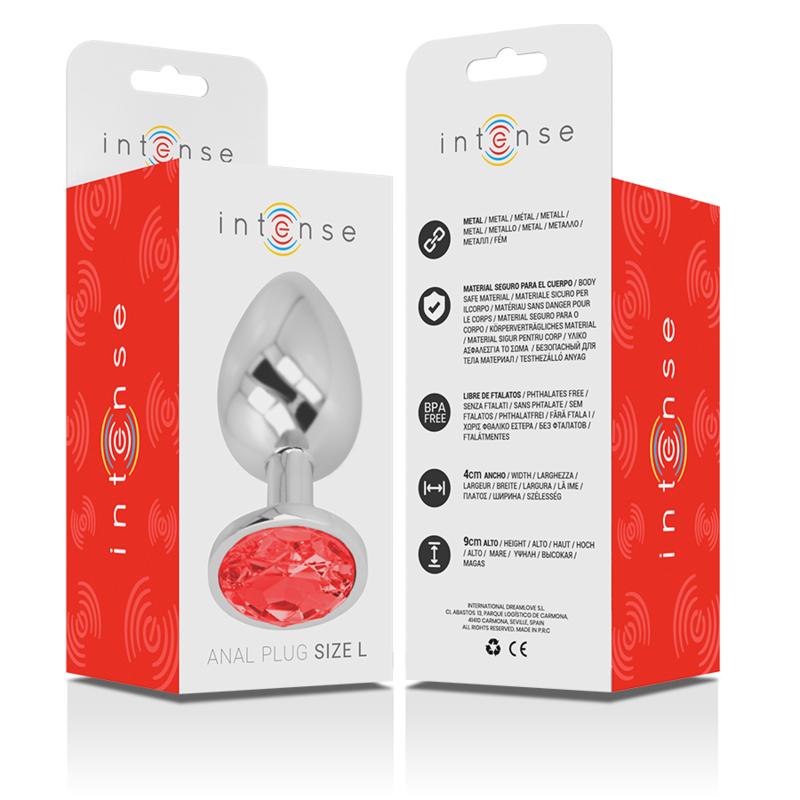 INTENSE - PLUG ANAL DE ALUMINIO CON CRISTAL ROJO TALLA L