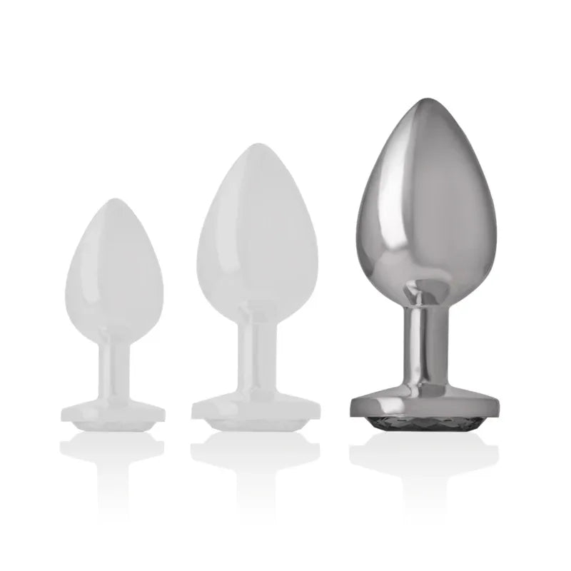 Intense – Plug Anal en Métal Aluminium avec Verre Noir taille l