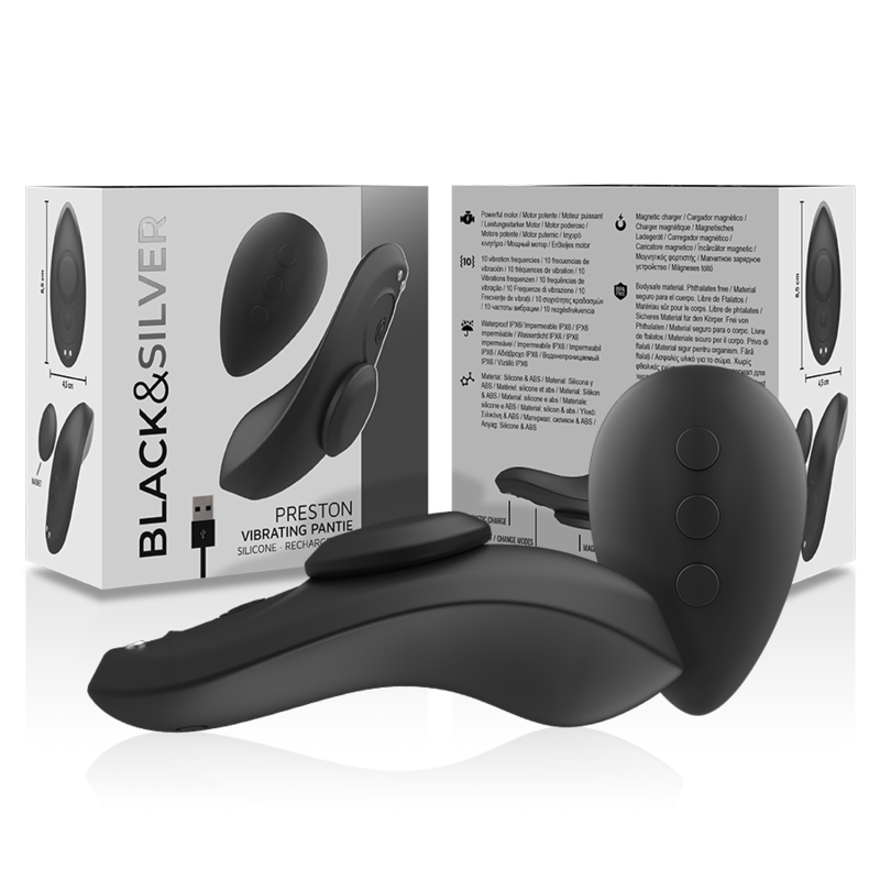 Vibrateur culotte vibrante rechargeable en silicone preston noir – Black & Silver
