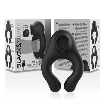 Anneau vibrateur en silicone 3 moteurs rechargeable noir – Black & Silver