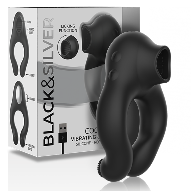 Anneau vibrateur en silicone 3 moteurs rechargeable noir – Black & Silver