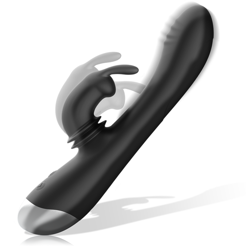 Dj. stimulateur de lapin rechargeable en silicone adam noir – Black & Silver