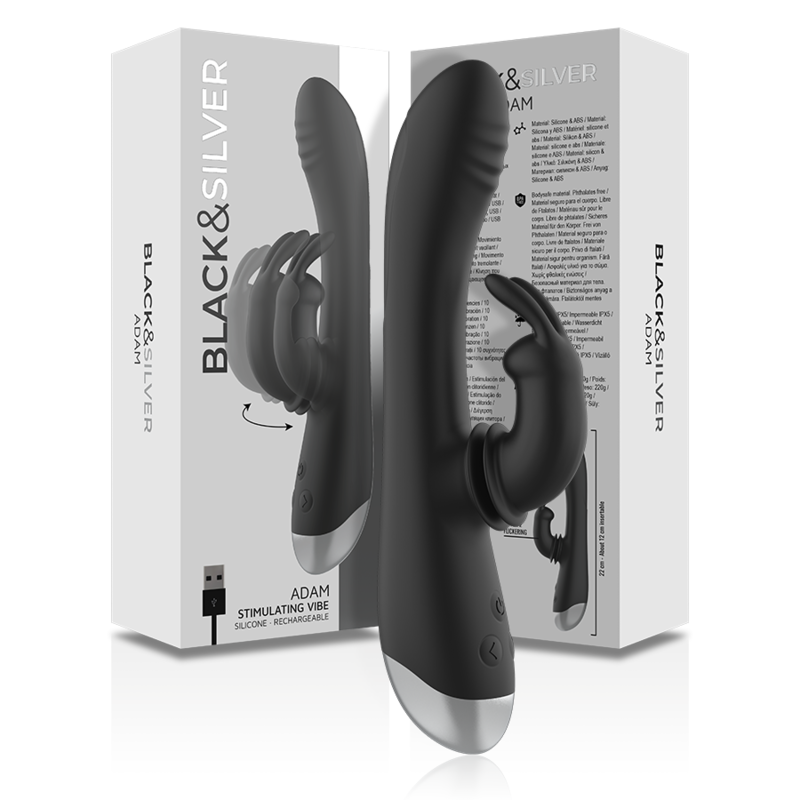 Dj. stimulateur de lapin rechargeable en silicone adam noir – Black & Silver