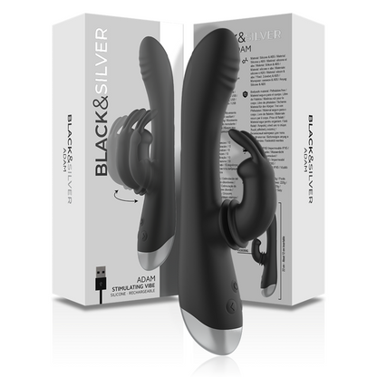 Dj. stimulateur de lapin rechargeable en silicone adam noir – Black & Silver