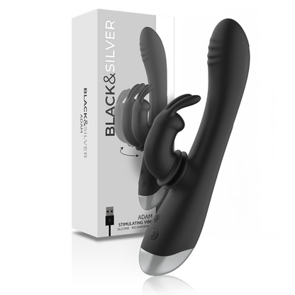 Dj. stimulateur de lapin rechargeable en silicone adam noir – Black & Silver