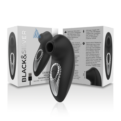 Drake deluxe sucking vibe rechargeable silicone noir – Black & Silver