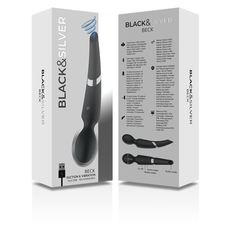 Vibrateur baguette et ventouse beck 2 en 1 silicone – Black & Silver