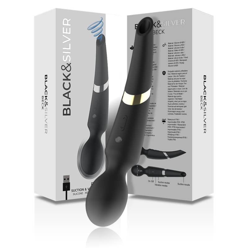 Vibrateur baguette et ventouse beck 2 en 1 silicone – Black & Silver