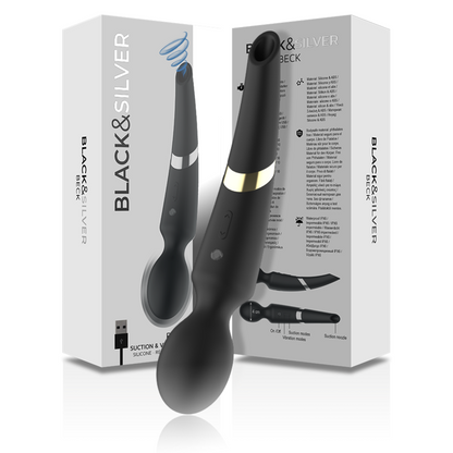 Vibrateur baguette et ventouse beck 2 en 1 silicone – Black & Silver