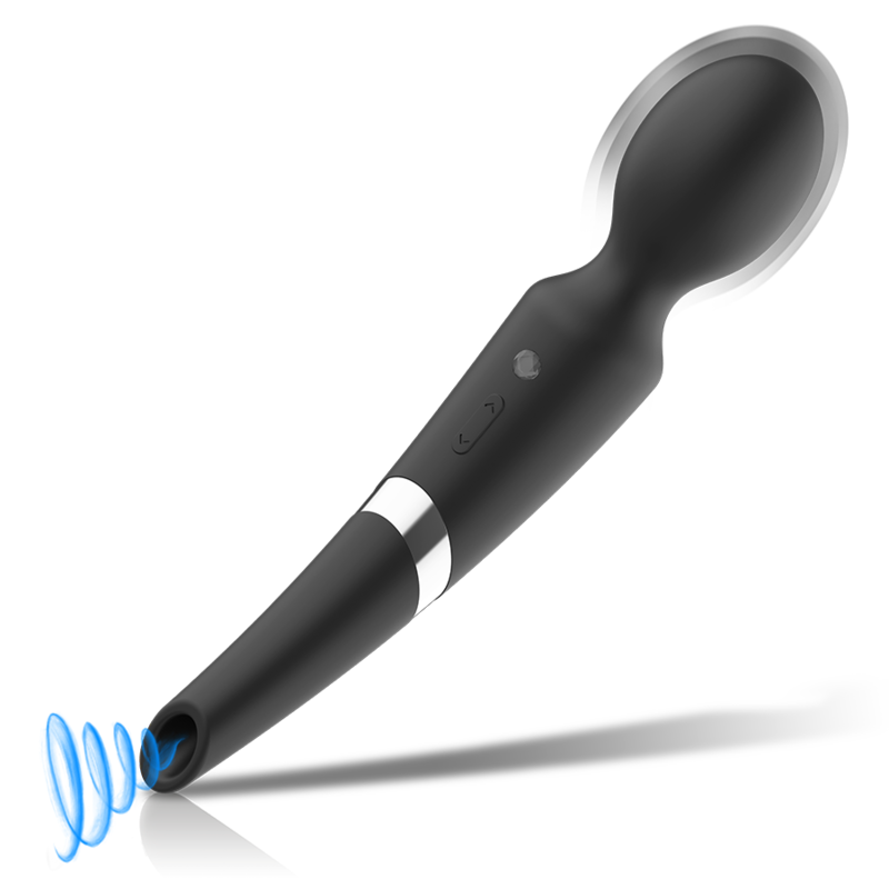 Vibrateur baguette et ventouse beck 2 en 1 silicone – Black & Silver