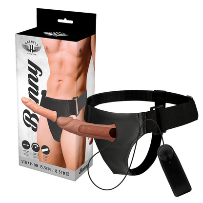 ARNÉS ATRACCIÓN - RIENDAS HUECAS BENNY CON VIBRADOR 15 CM -O- 4,5 CM