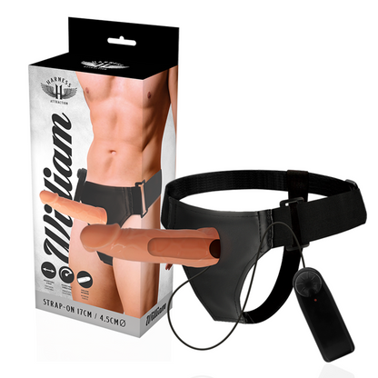 ARNÉS ATRACCIÓN - RIENDAS HUECAS WILLIAN CON VIBRADOR 17 CM -O- 4,5 CM