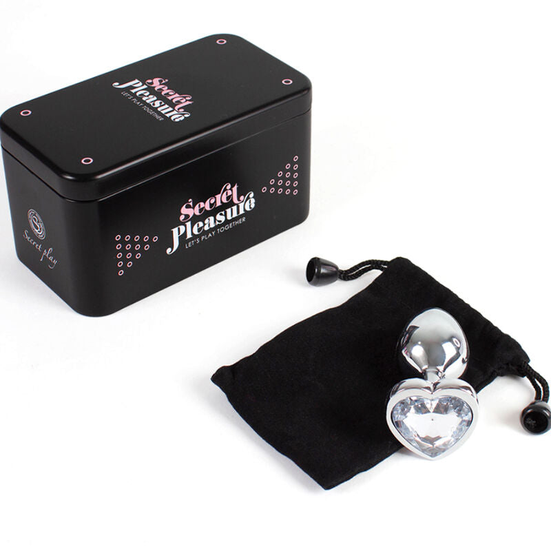 SECRETPLAY - PLUG ANAL DE METAL CORAZÓN CRISTAL TRANSPARENTE TAMAÑO PEQUEÑO 7 CM