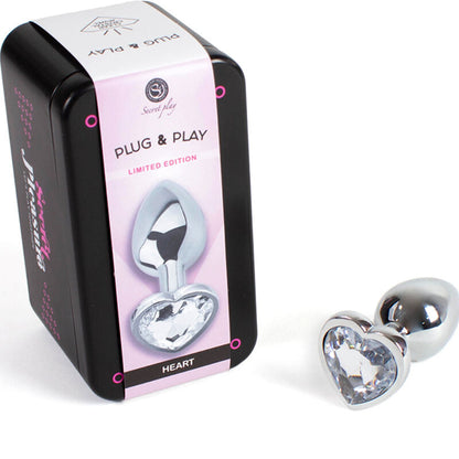 SECRETPLAY - PLUG ANAL DE METAL CORAZÓN CRISTAL TRANSPARENTE TAMAÑO PEQUEÑO 7 CM