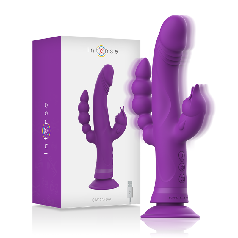INTENSE - CASANOVA RABBIT VIBRADOR DE SILICONA DE TRIPLE MOTOR MORADO