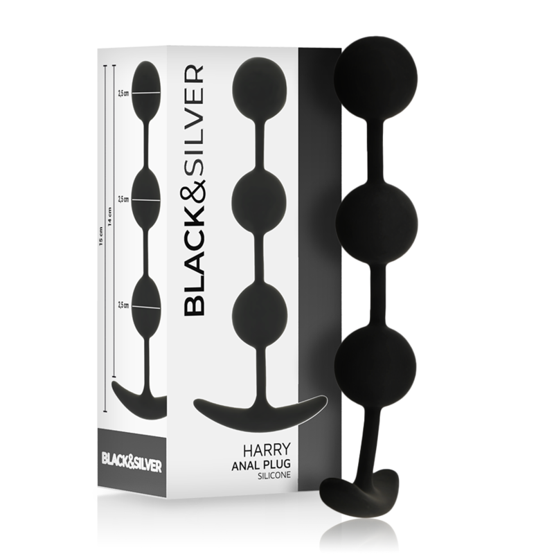 Chapelet anal harry 3 sphères en silicone 14 cm – Black & Silver