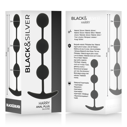 Chapelet anal harry 3 sphères en silicone 14 cm – Black & Silver