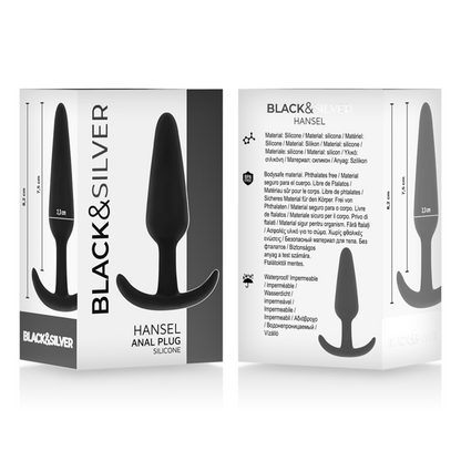 Bouchon anal en silicone hansel avec petite poignée – Black & Silver