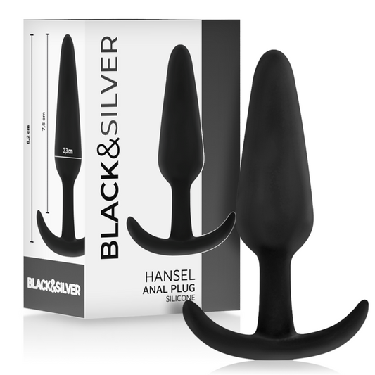 Bouchon anal en silicone hansel avec petite poignée – Black & Silver