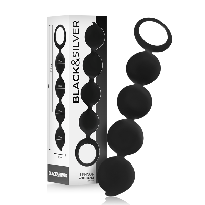 Chapelet anal lennon 4 sphères silicone 15 cm – Black & Silver