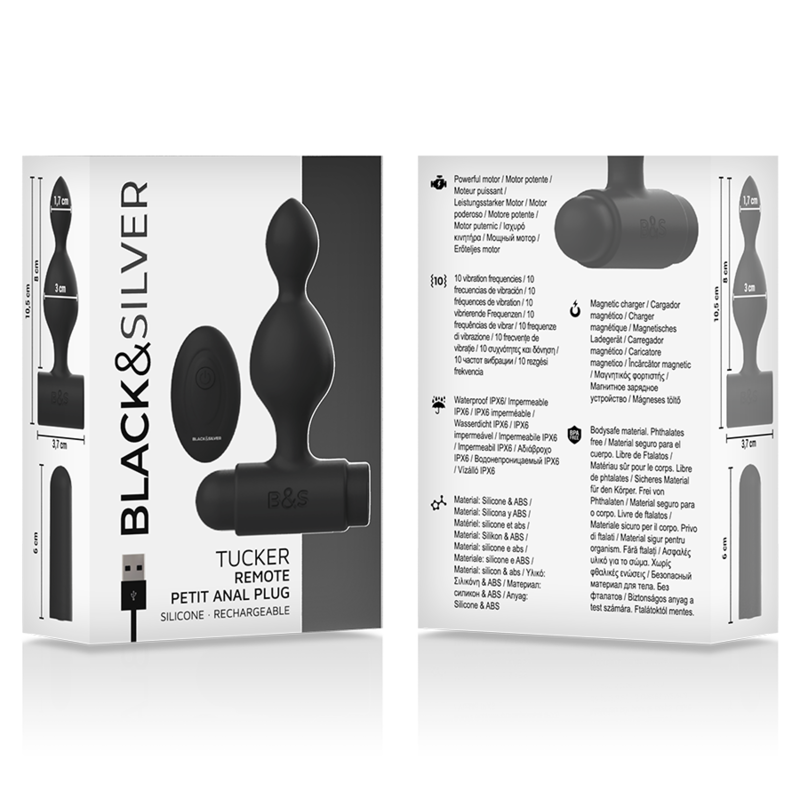 Tucker petite télécommande pour plug anal en silicone – Black & Silver